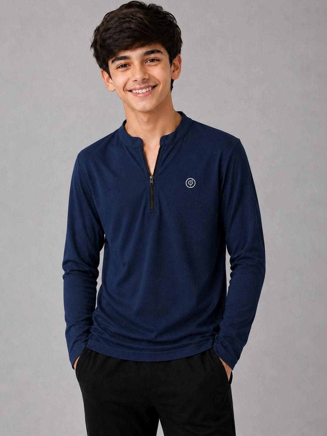 UNFLD Kids Brand Logo Mandarin Collar T Shirt