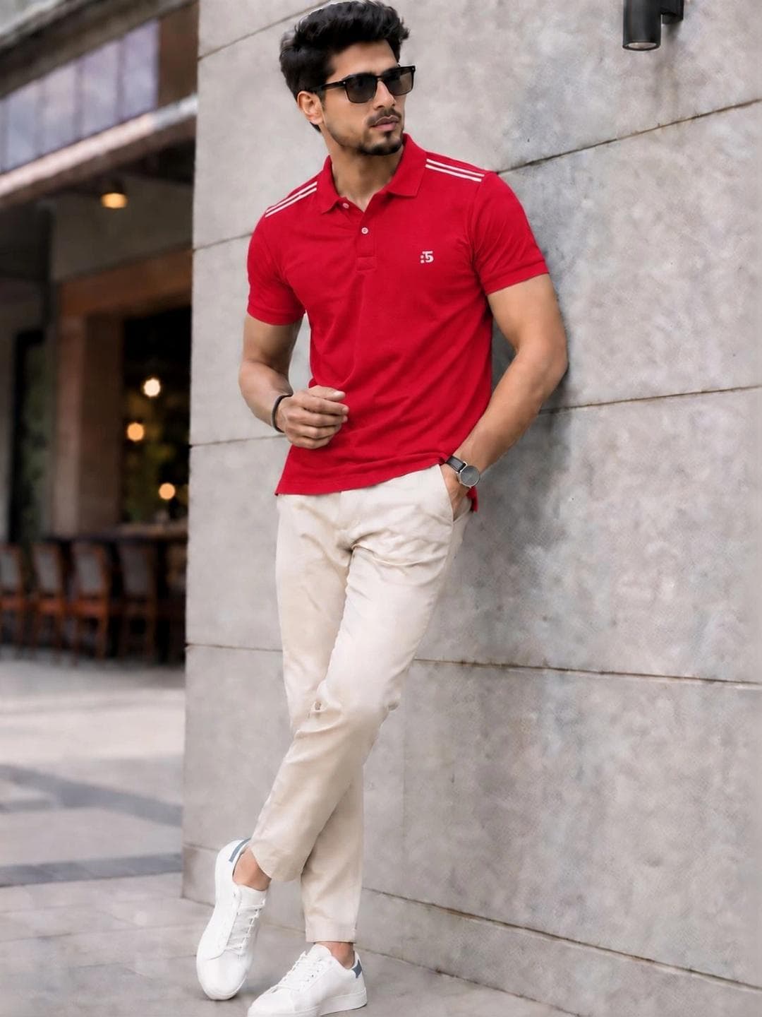 VELS CLOTHING Men Brand Logo Polo Collar Bio Finish T Shirt