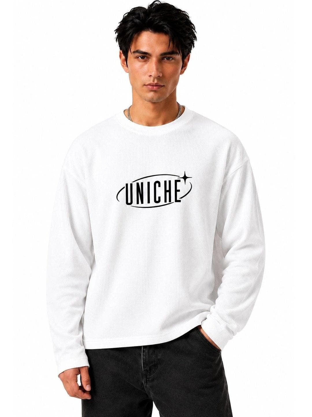 Uniche Affeto Men Orbit Core Round Neck Waffle T Shirt