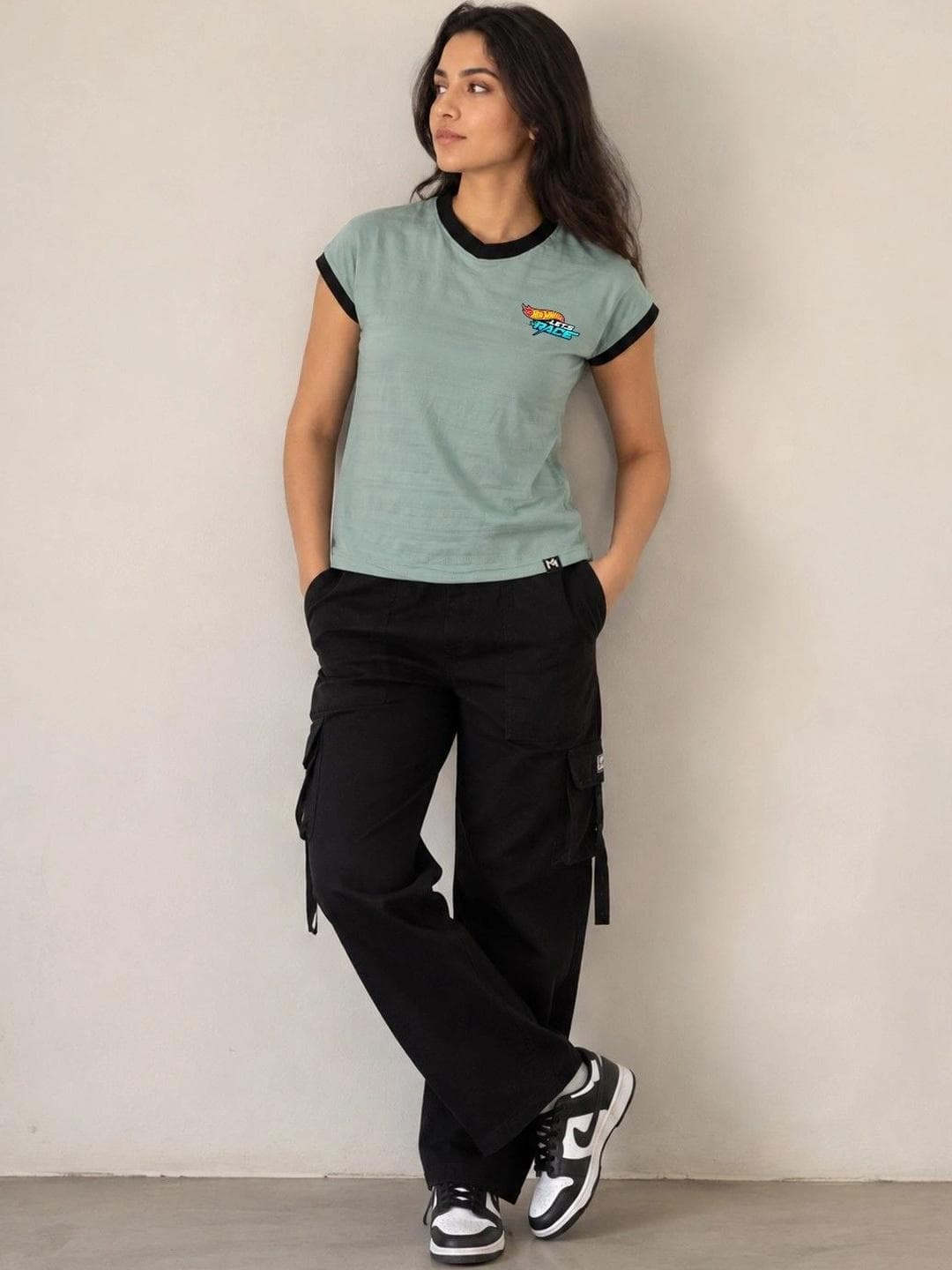 Kook N Keech X Minute Mirth Women Hot Wheels Printed V Neck T Shirt