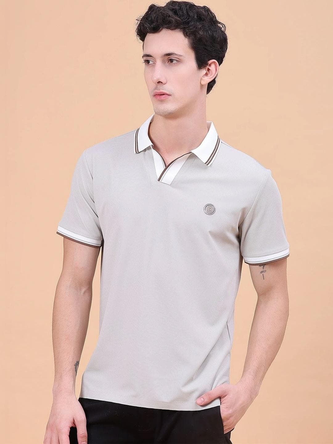 V Mart Men Brand Logo Polo Collar Slim Fit T Shirt