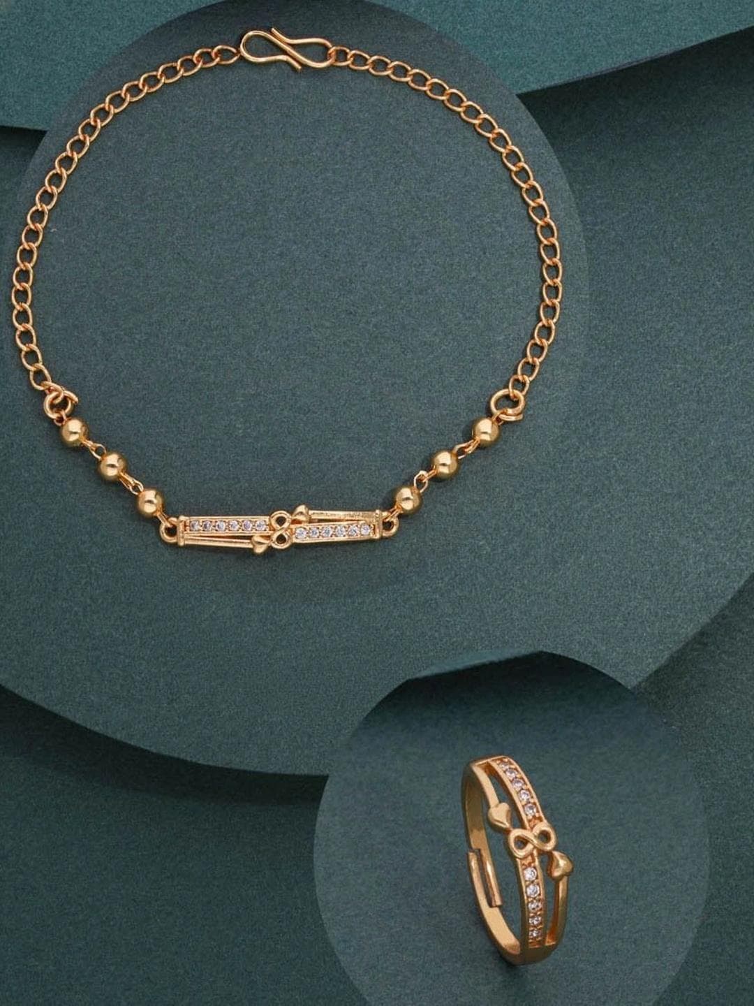 Anouk Gold Plated Stone Studded Bracelet And Ring