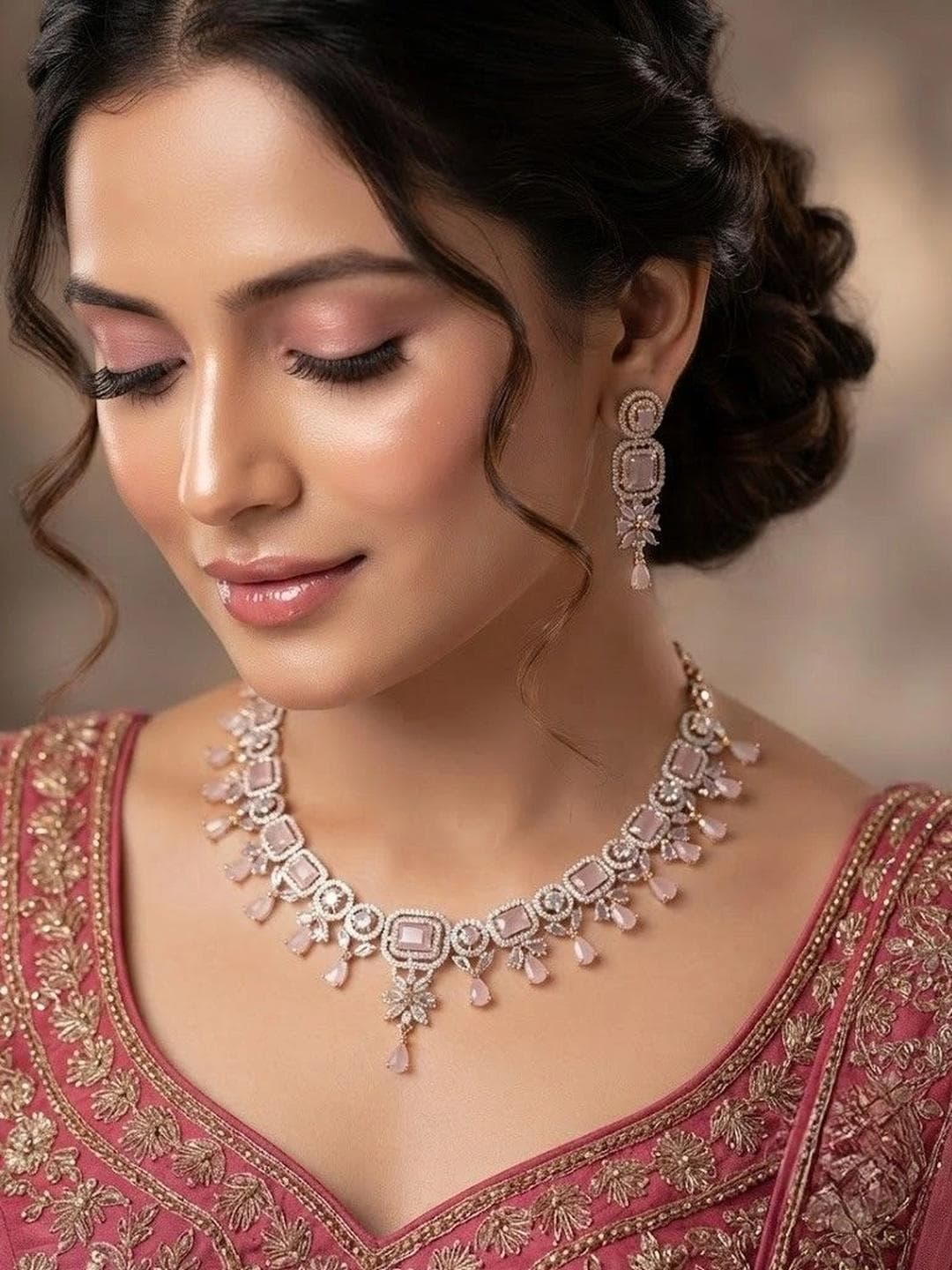 Anouk Gold Plated American Diamond Necklace And Earrings
