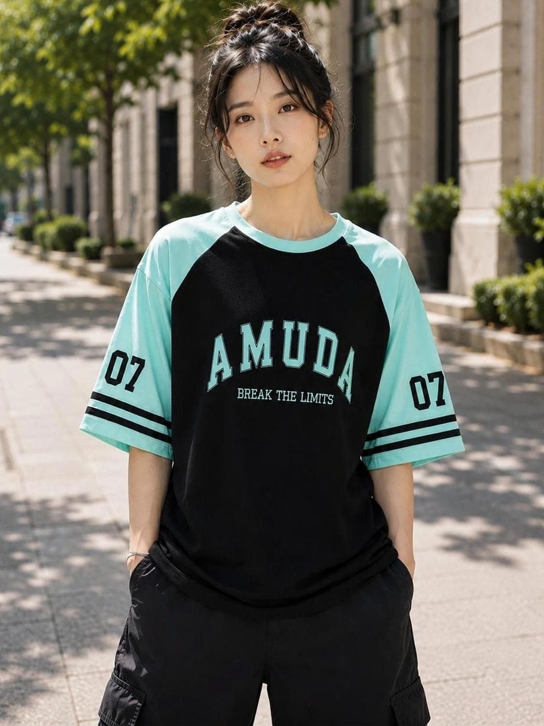 Amuda Women Brand Logo Colourblocked T Shirt