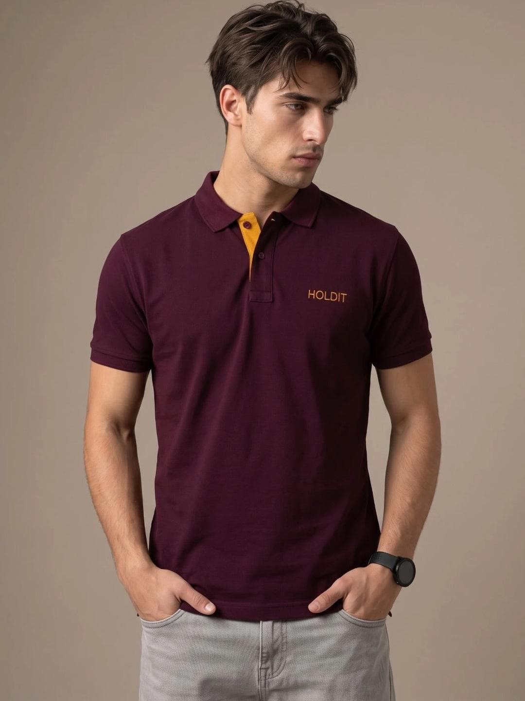 Glitchez Men Brand Logo Polo Collar T Shirt