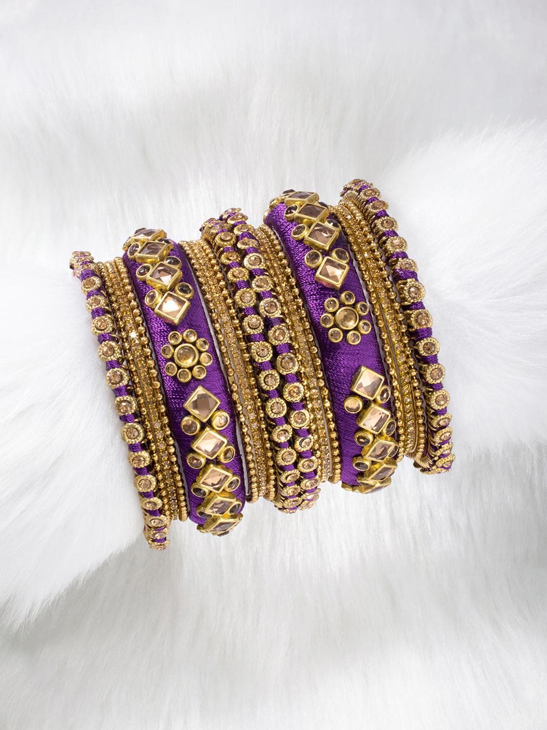 Peora Gold Plated Kundan Bangle Set
