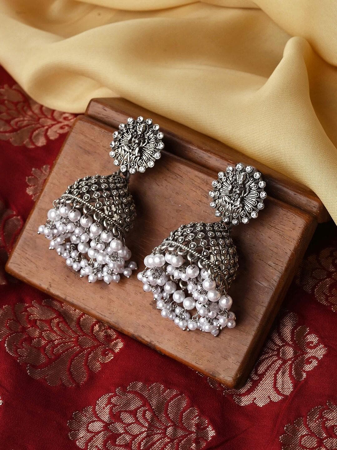 TEEJH Silver Plated Dome Shaped Jhumkas Earrings