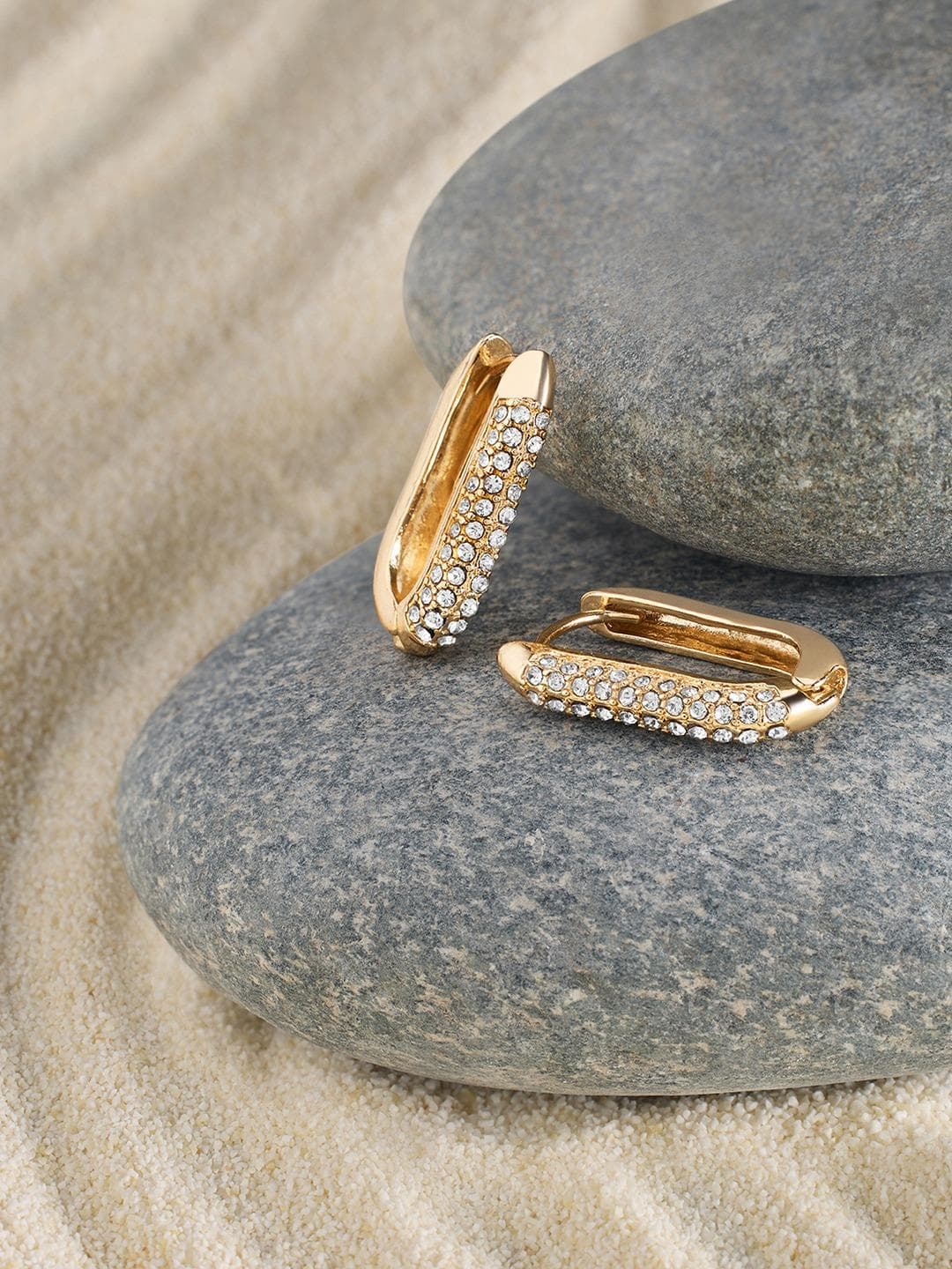 Zaveri Pearls Gold Plated Stone Studded Contemporary Hoop Earrings