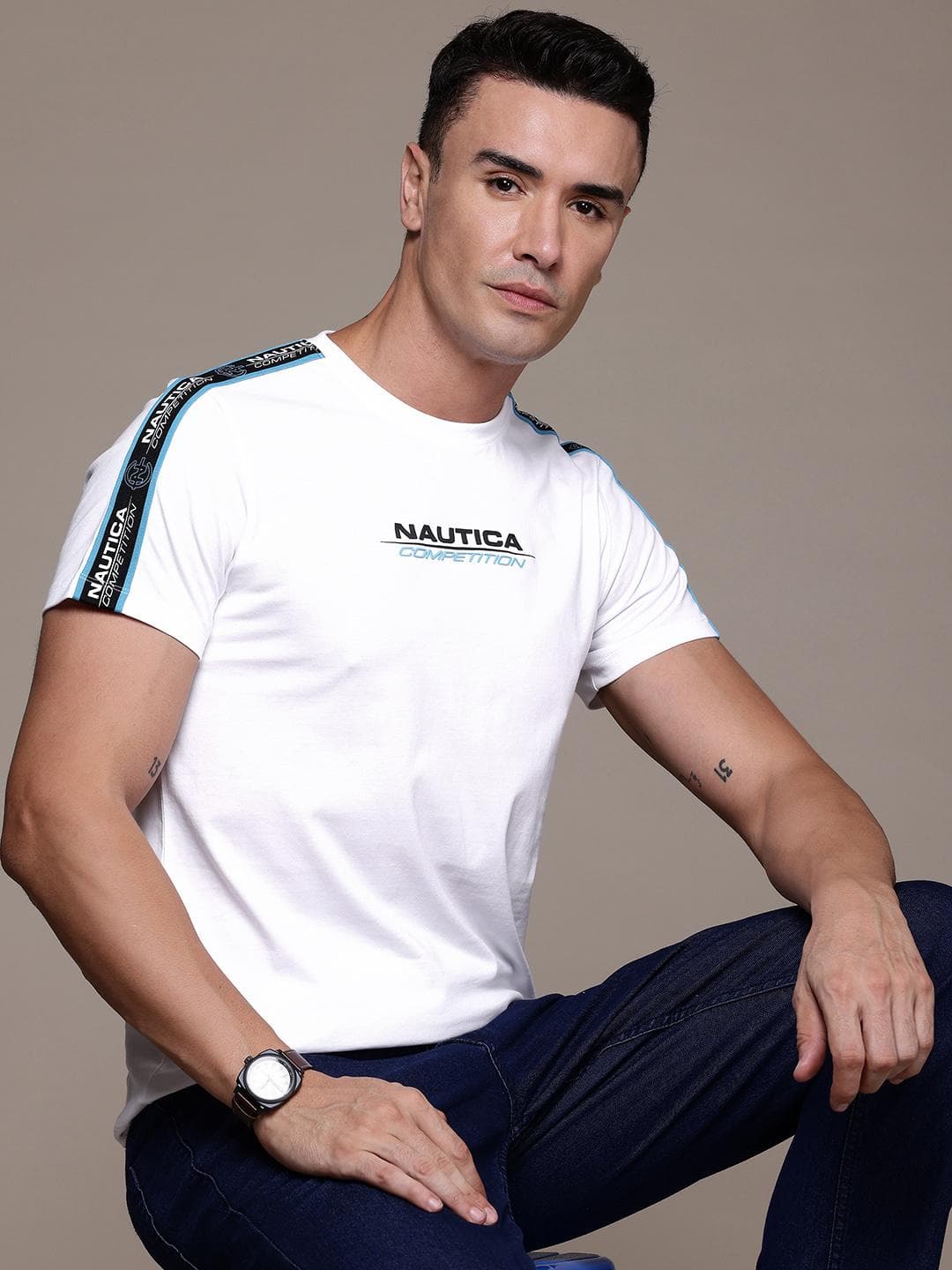 Nautica Brand Logo Print Pure Cotton T Shirt