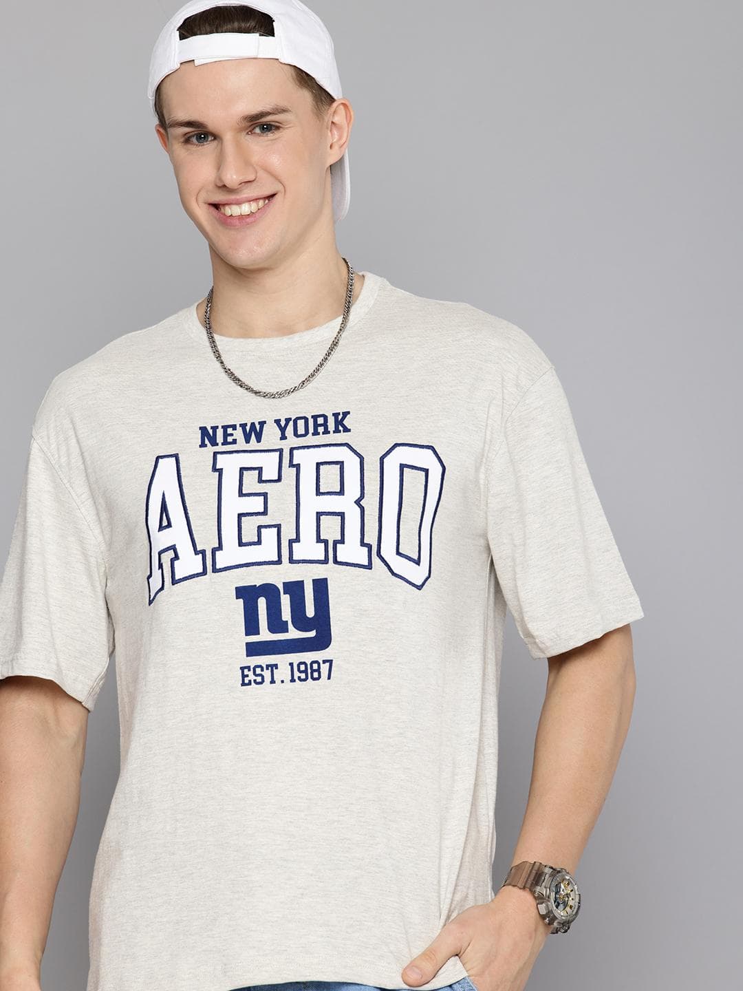 Aeropostale Brand Logo Embroidered Drop Shoulder Sleeves Relaxed Fit T Shirt