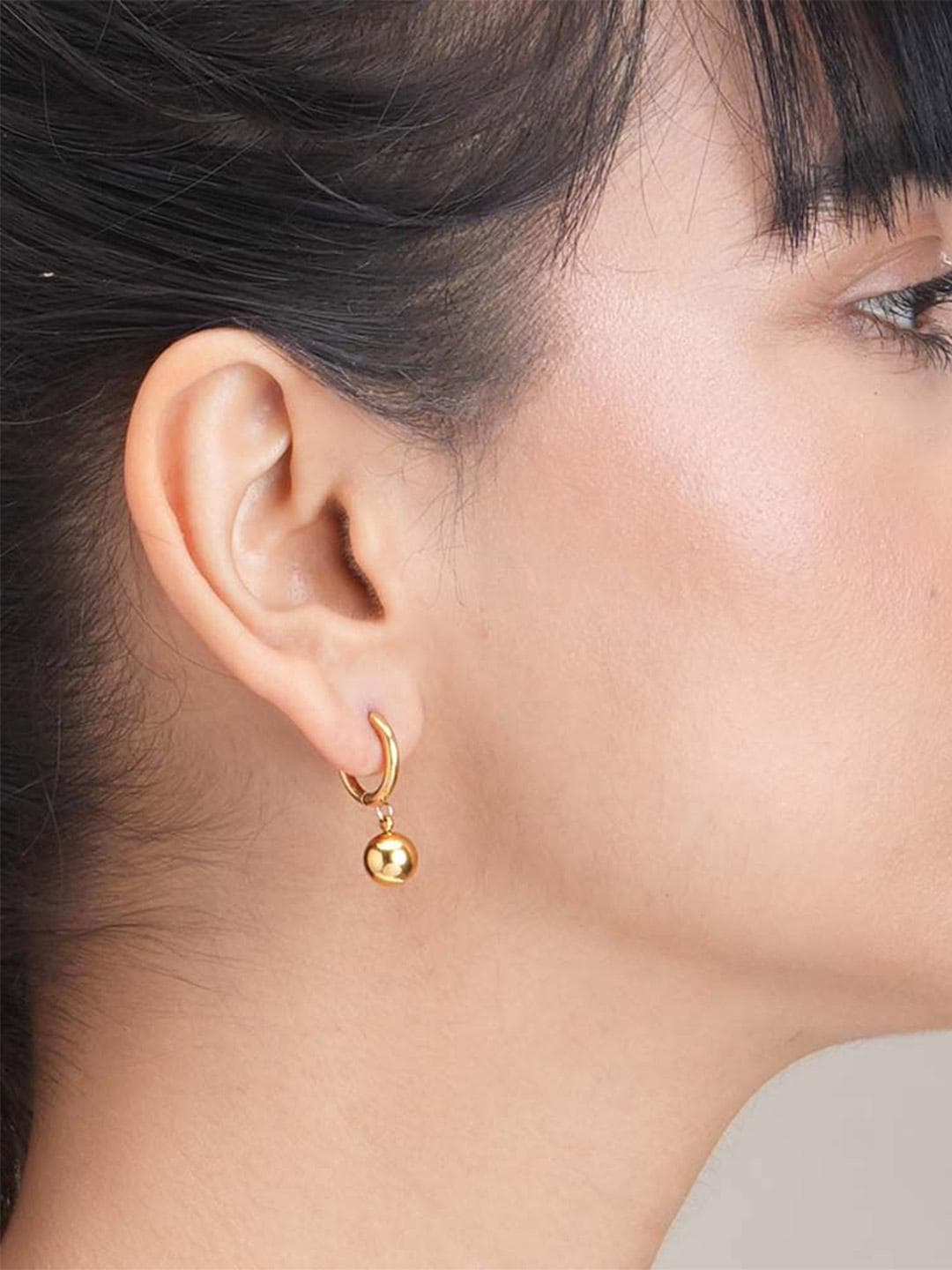 PALMONAS Gold Plated Stainless Steel Orb Hoop Earrings