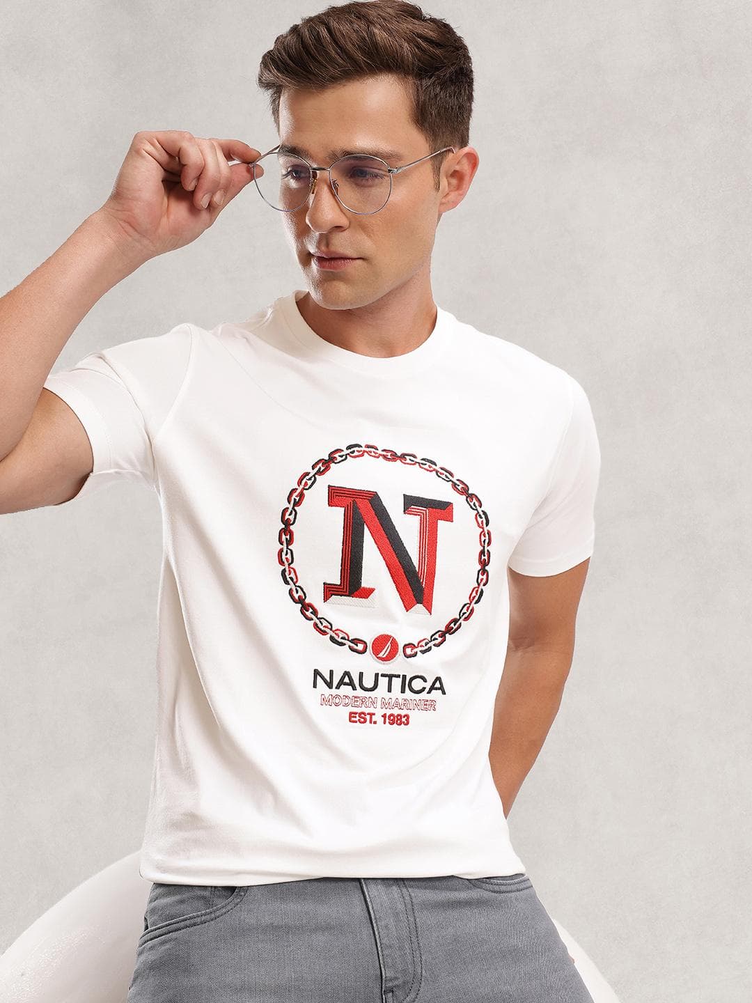 Nautica Brand Logo Embroidered T Shirt