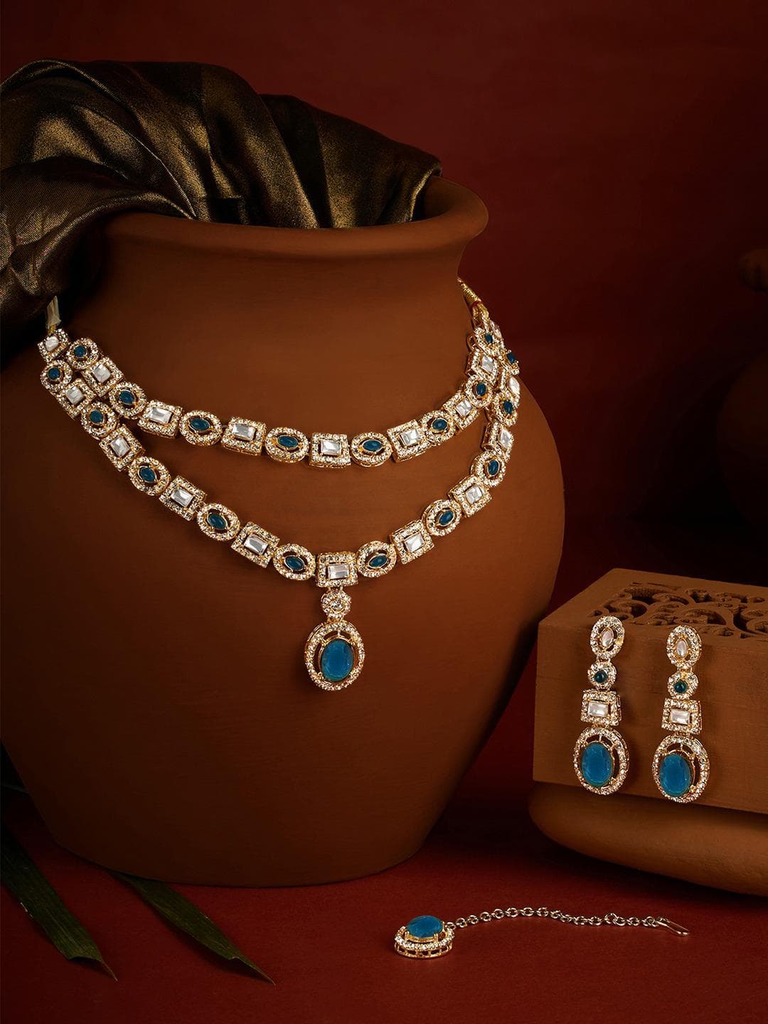 Zaveri Pearls Gold Plated American Diamond Stone Studded Layered Jewellery Set