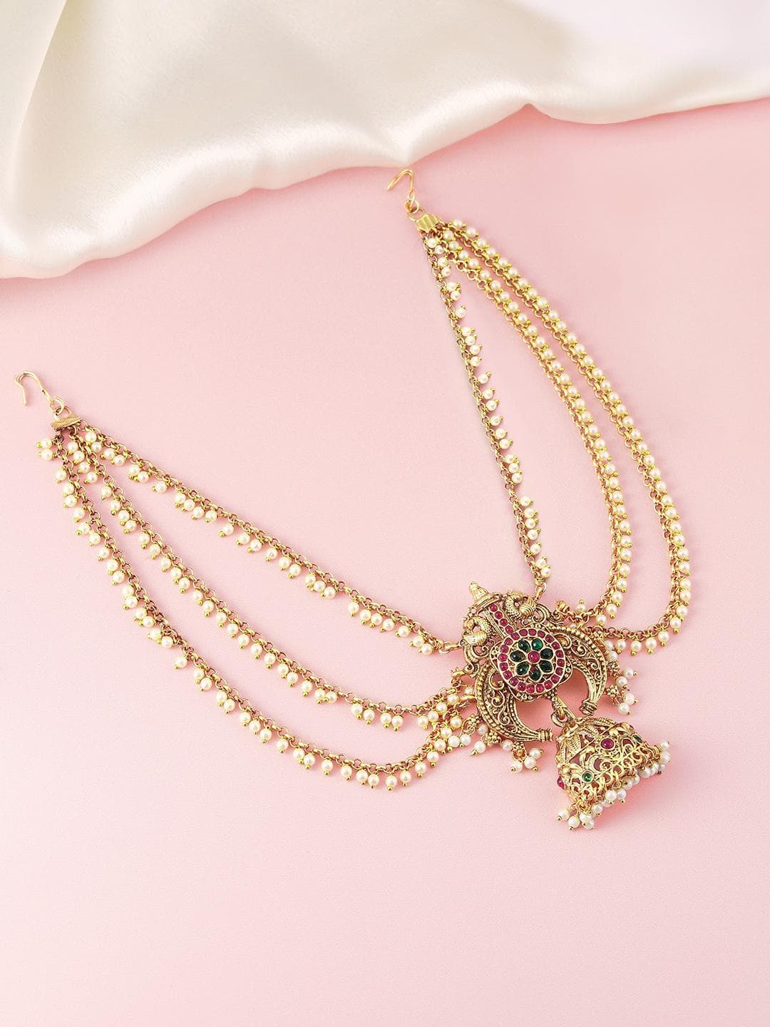 Peora Gold Plated Artificial Beads Studded Bun Pin Head Jewellery