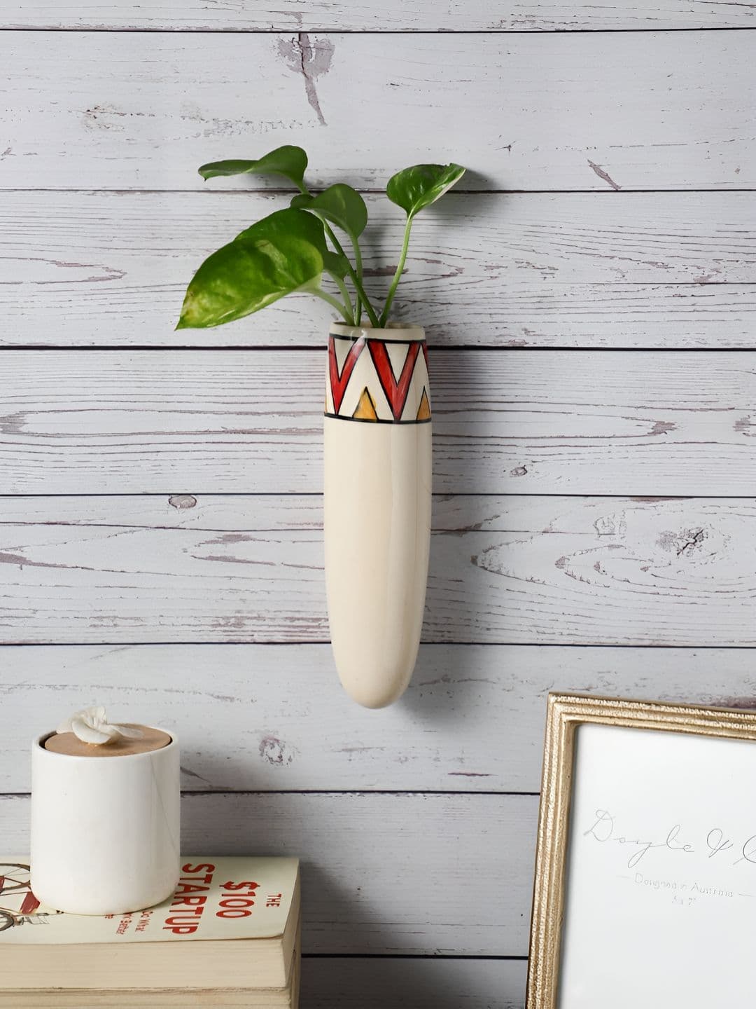 VarEesha Off White & Red Printed Wall Hanging Planter