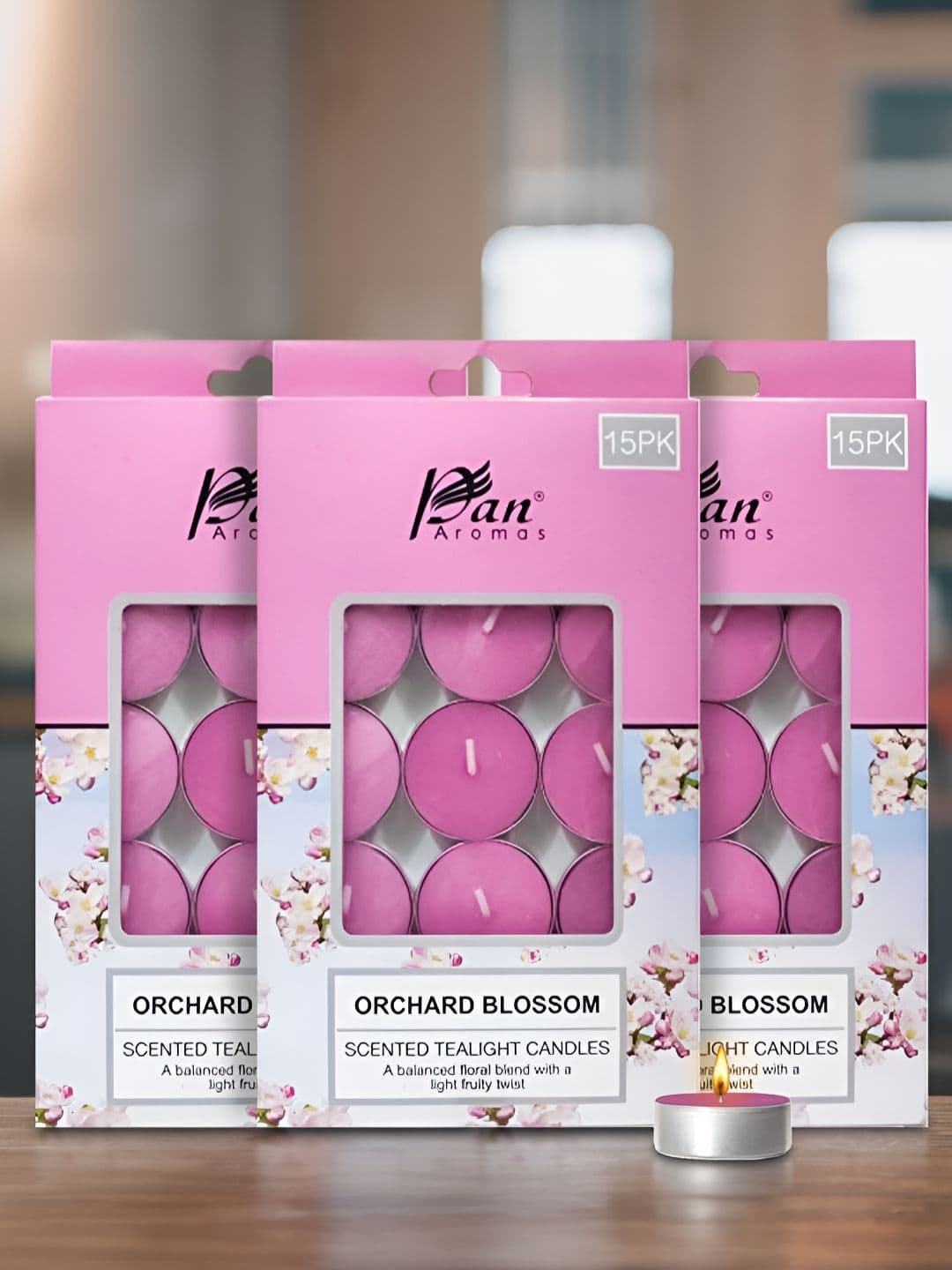Pan Aromas 45Pcs Scented 1 Wick Orchard Blossom Solid Round Regular Tea Light Candles