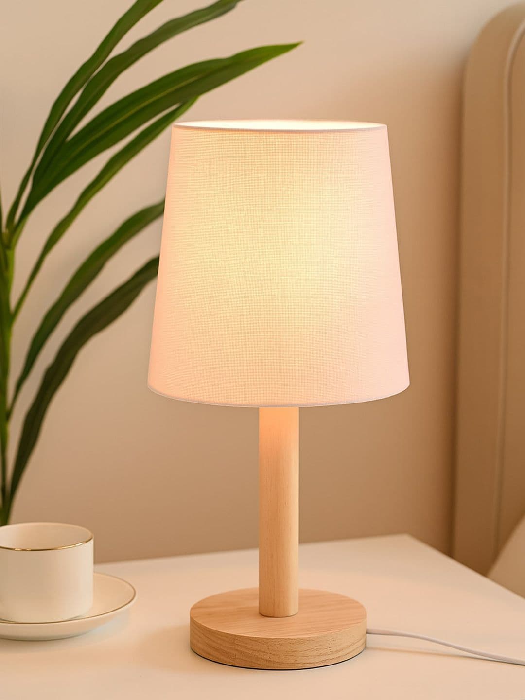 Homesake Warm Yellow Wood Frustum Solid High Quality Electrical Table Lamps