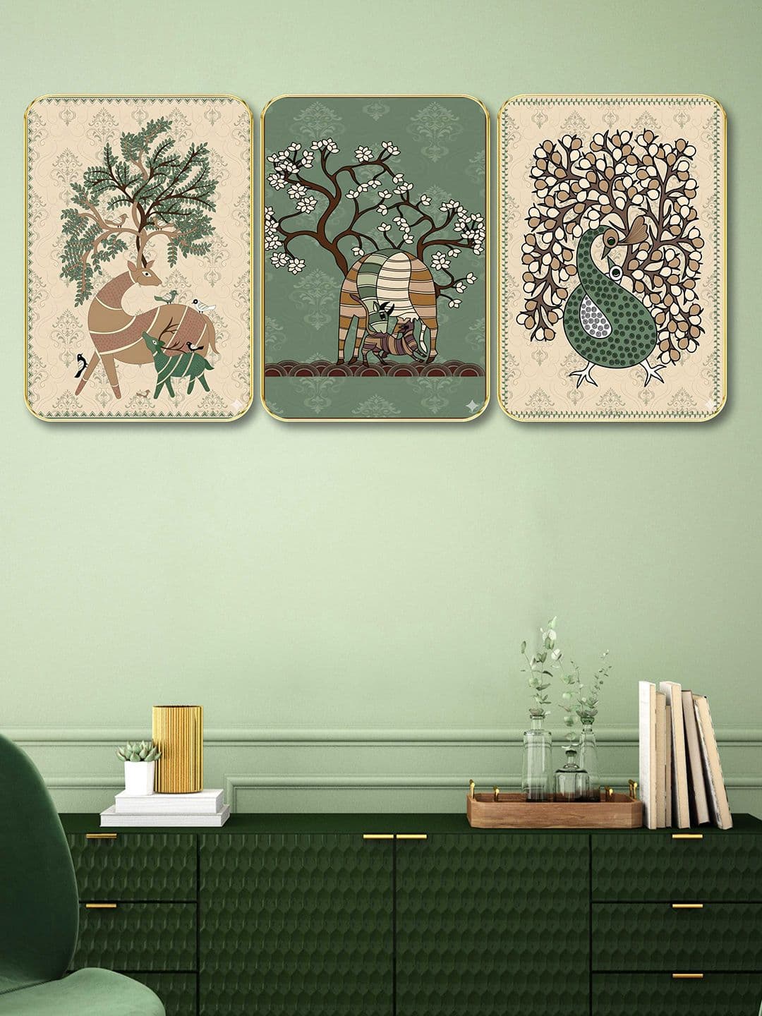 Myntra Elegant Homes Multicoloured Set Of 3 Piece MDF Birds And Animals Wall Paintings