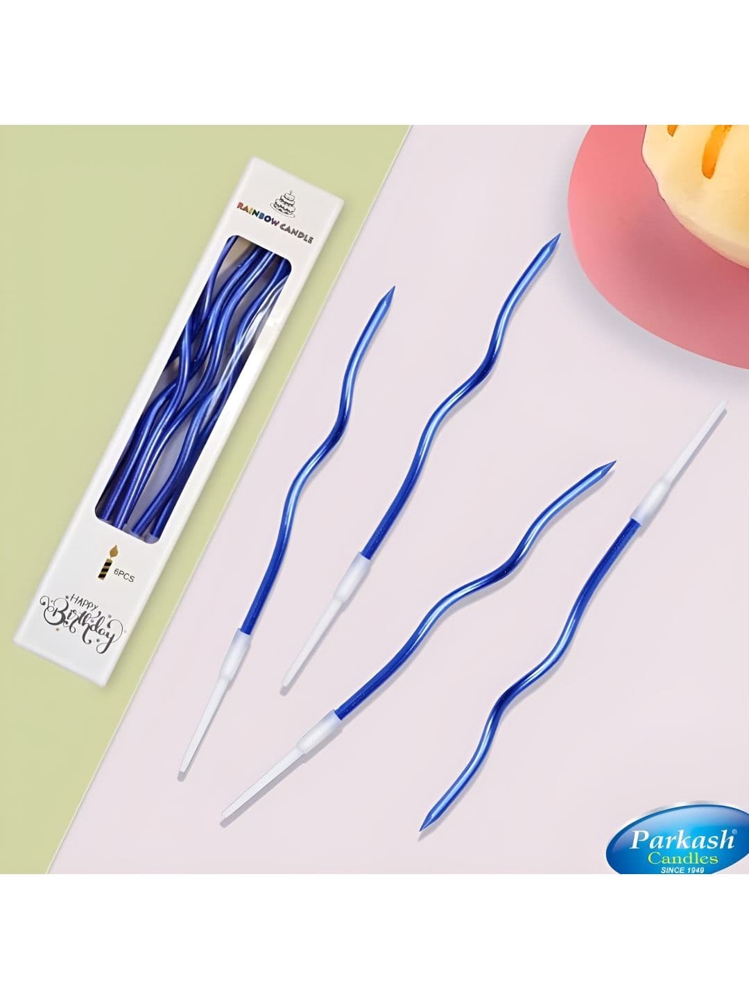 Parkash Candles Blue & White 6 Pieces Lead Free Wick Pillar Spiral Birthday Candles
