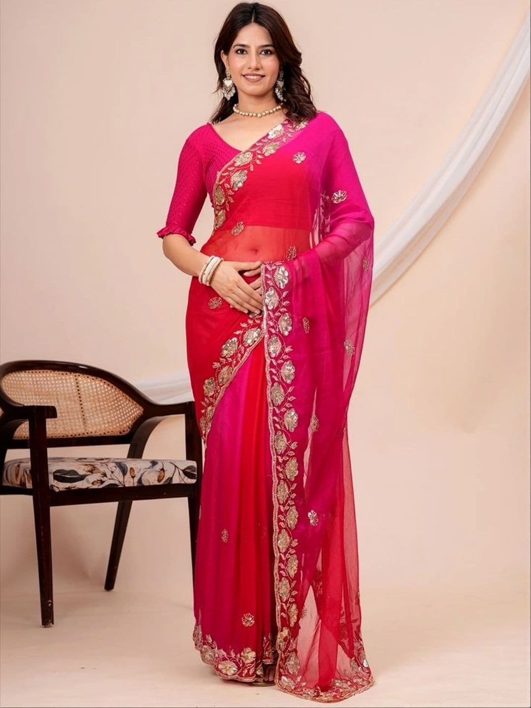 Threads By Tarang Ombre Embroidered Saree