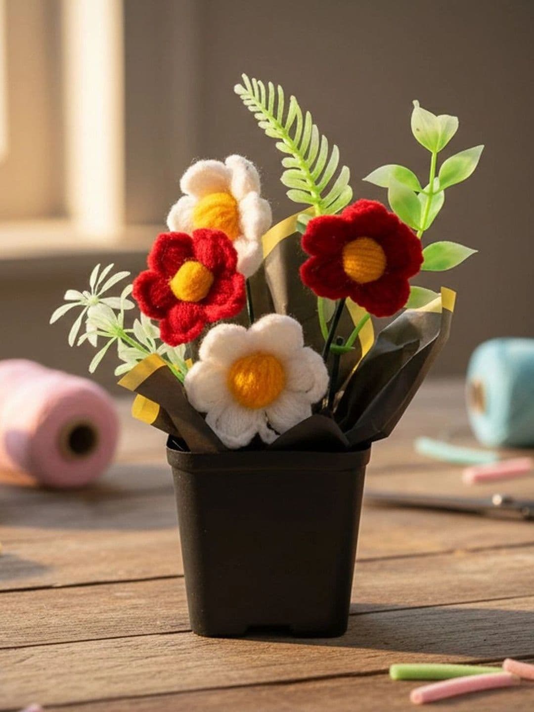 Agantuk Multicoloured 4 Pieces Artificial Flower With Pot