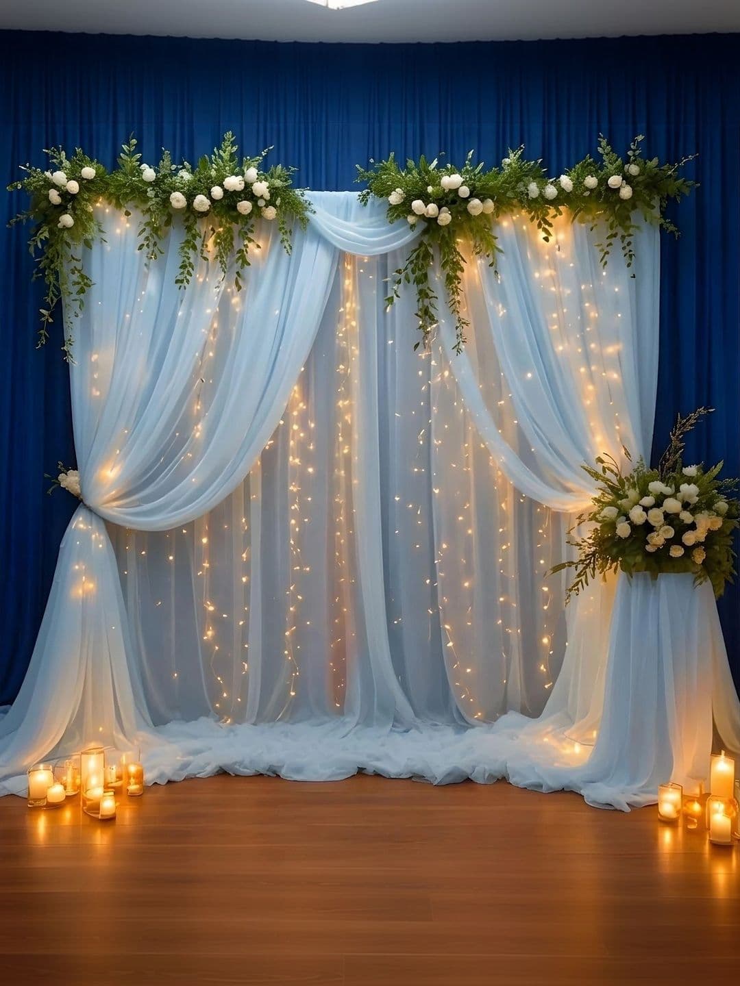 Bubble Trouble 7 Pcs Blue Curtain Backdrop With String Lights