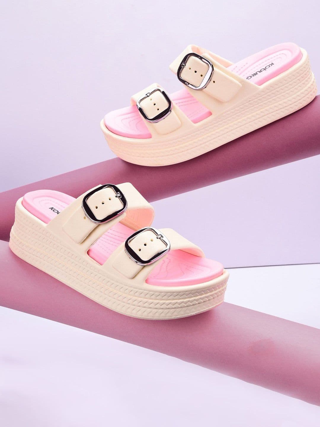 Koburg Diva Buckles Textured Croslite Round Toe Flatform Heels