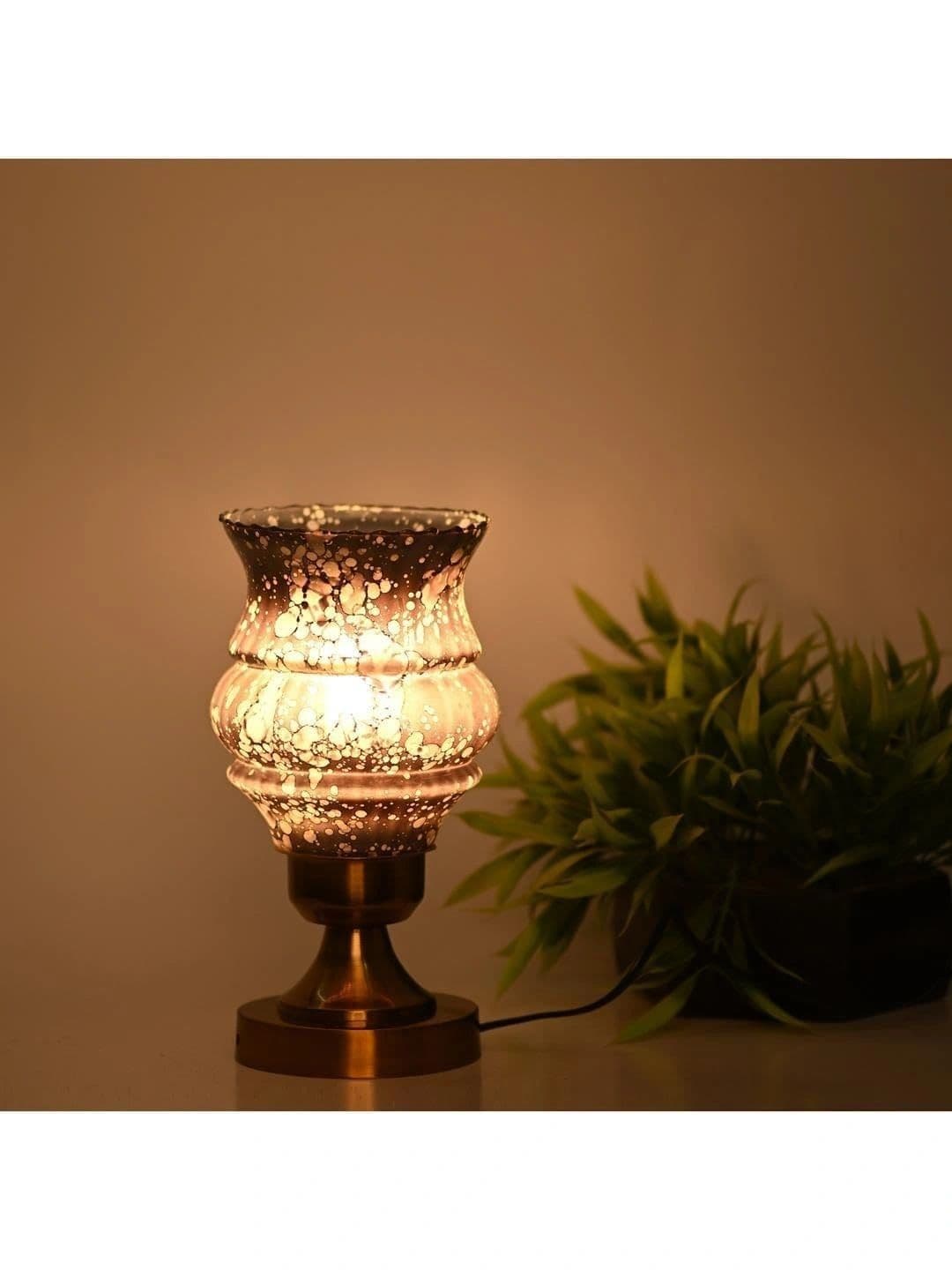 Myntra Elegant Homes Black Textured Metal Frusturical Shaped Table Lamp