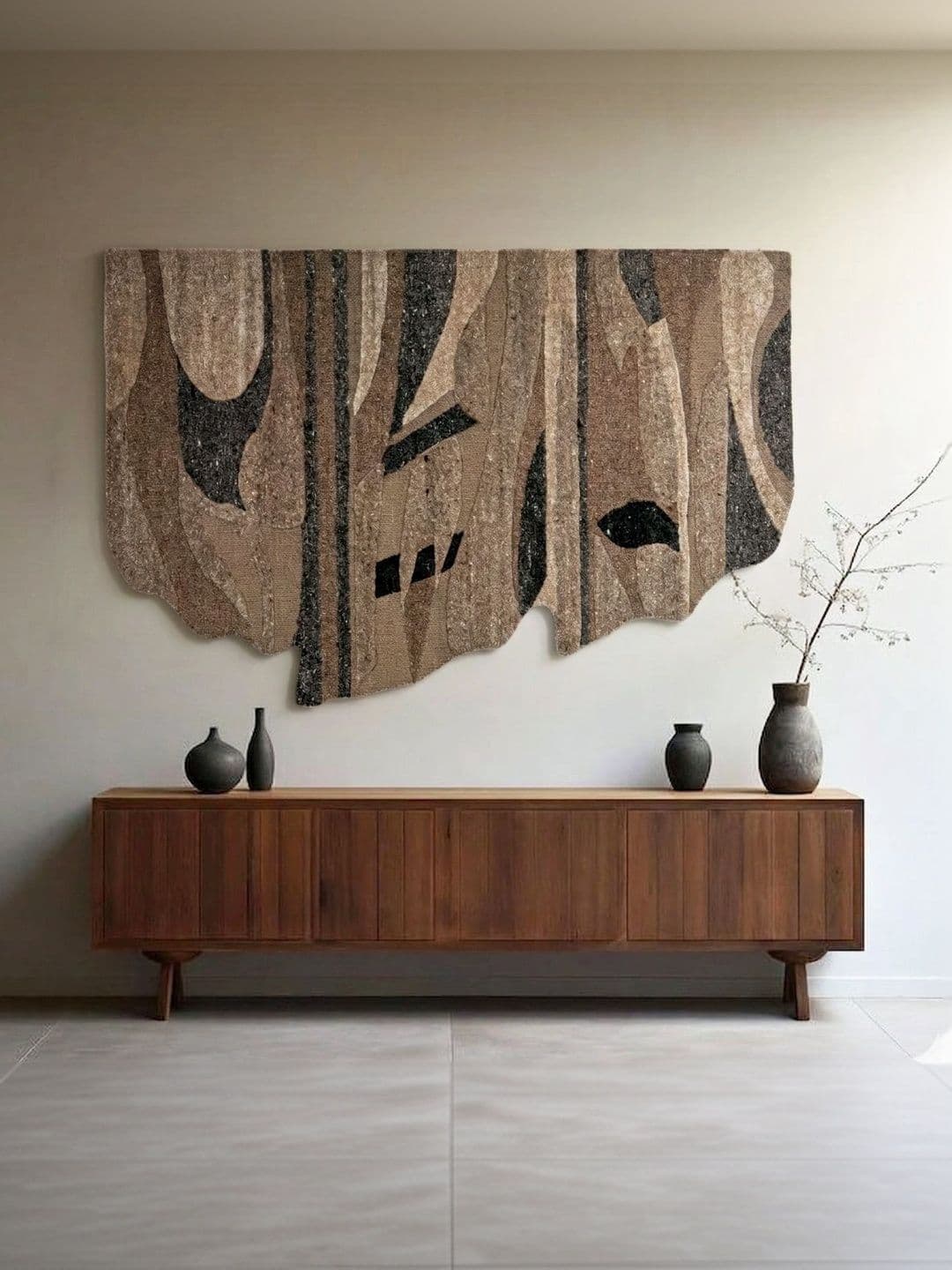 NEU LOOMS Brown & Taupe Single Piece Synthetic Wool Wall Paintings