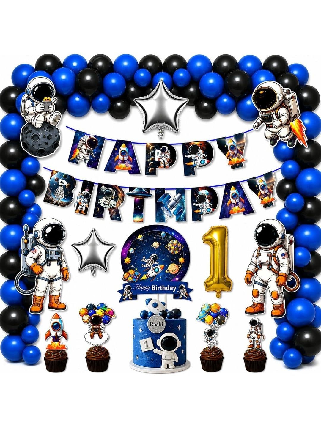 Partyjoy 47 Pcs Black Happy Birthday Decoration