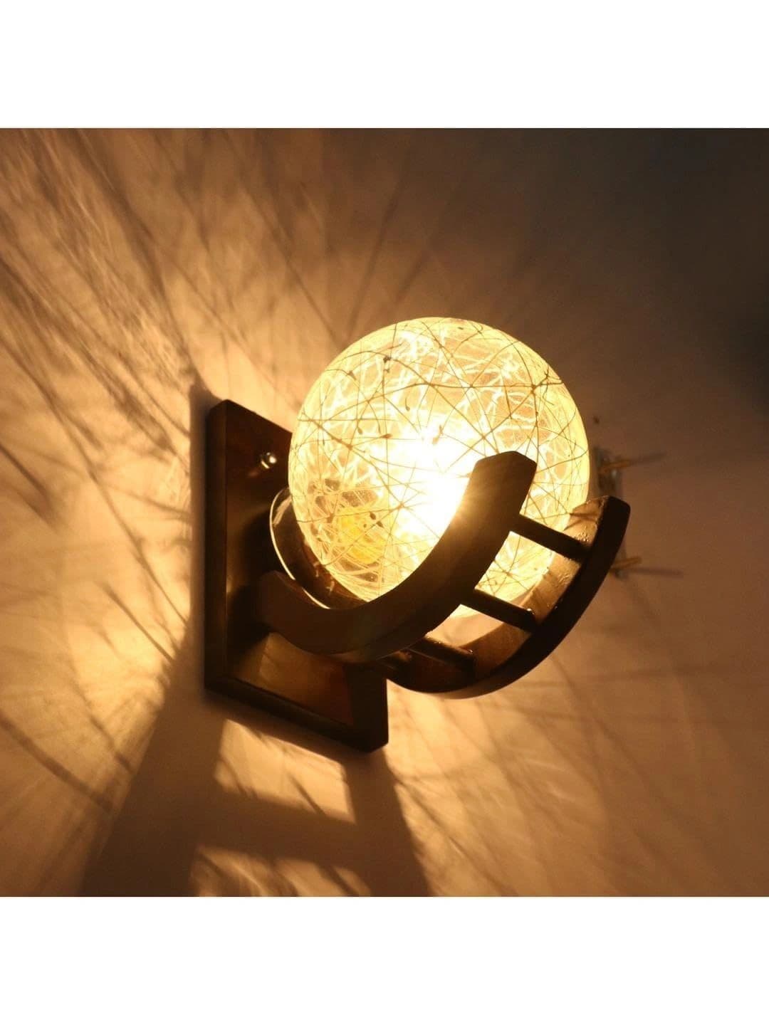 Myntra Elegant Homes White Textured Wood Contemporary Spherical Shaped Wall Lamp