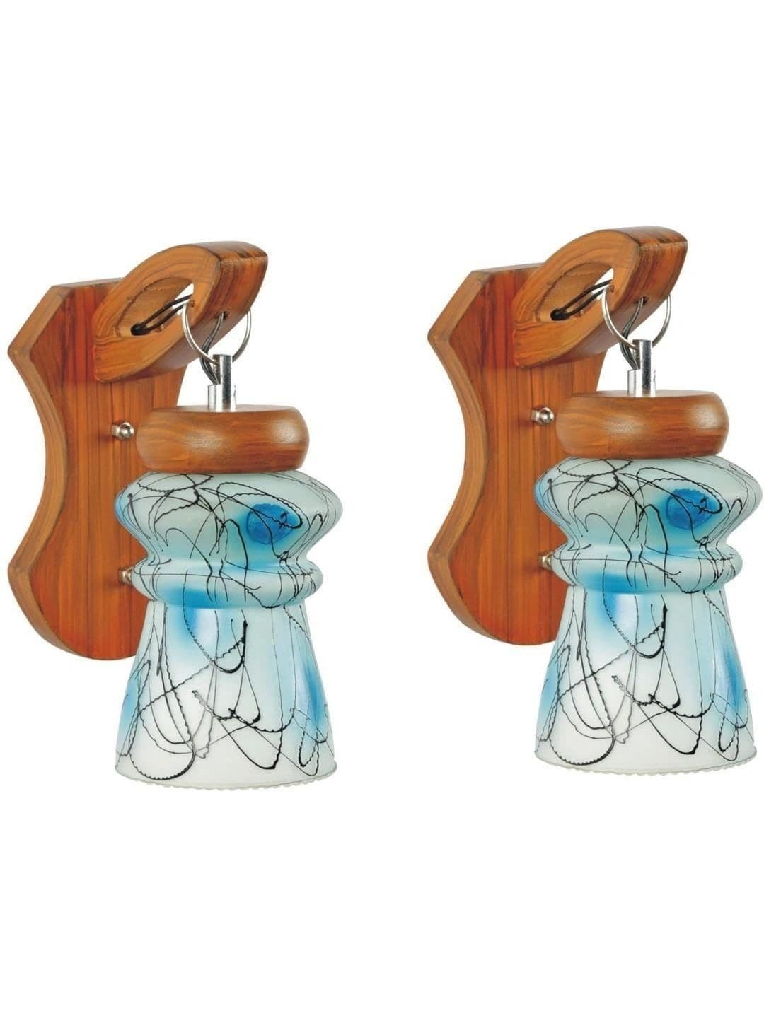 Myntra Elegant Homes Navy Blue & White Printed Glass Contemporary Abstract Shaped Shaped Wall Lamp