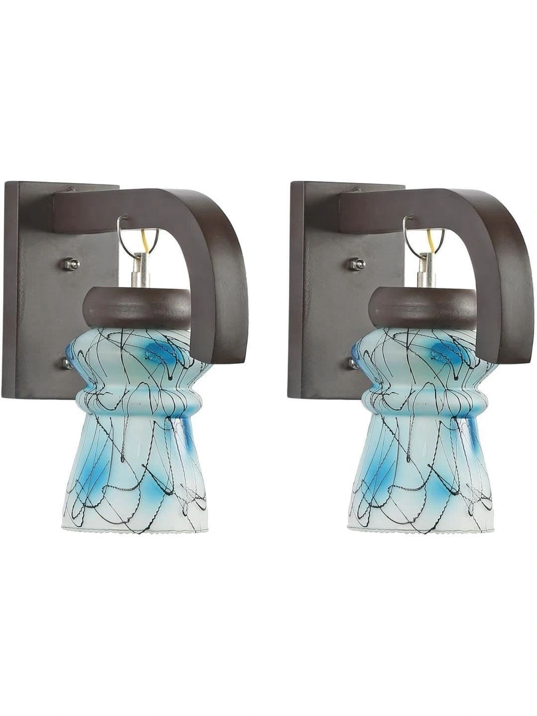Myntra Elegant Homes Blue & White Printed Glass Contemporary Abstract Shaped Shaped Wall Lamp