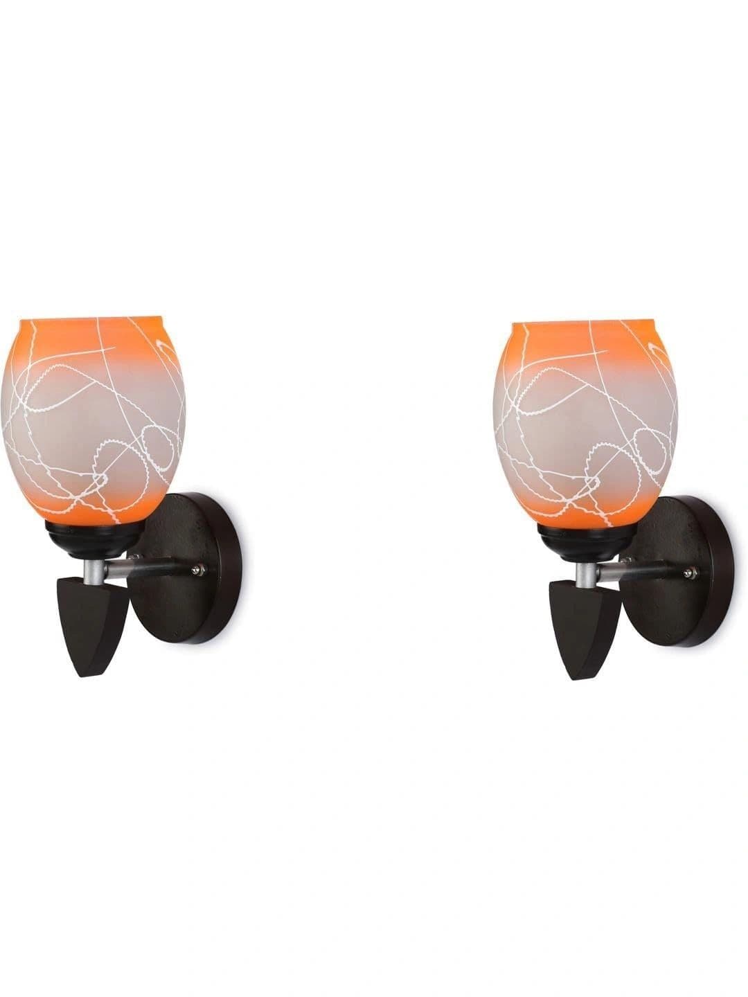 Myntra Elegant Homes Orange & White Printed Glass Contemporary Wall Lamp