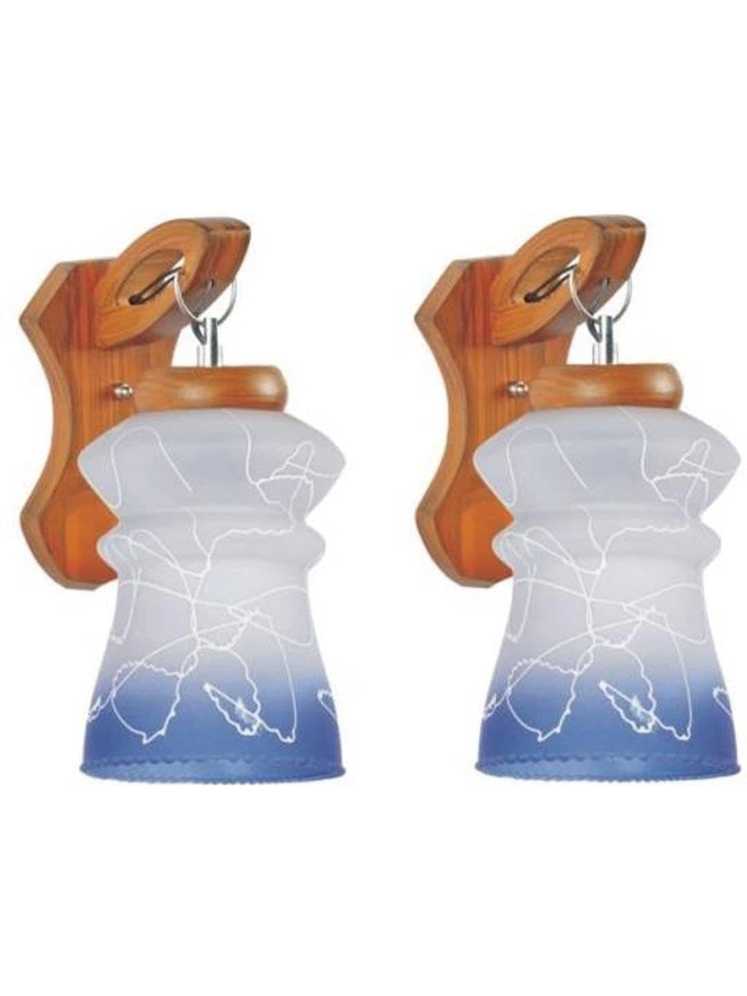 Myntra Elegant Homes Blue & White Printed Glass Traditional Abstract Shaped Shaped Wall Lamp