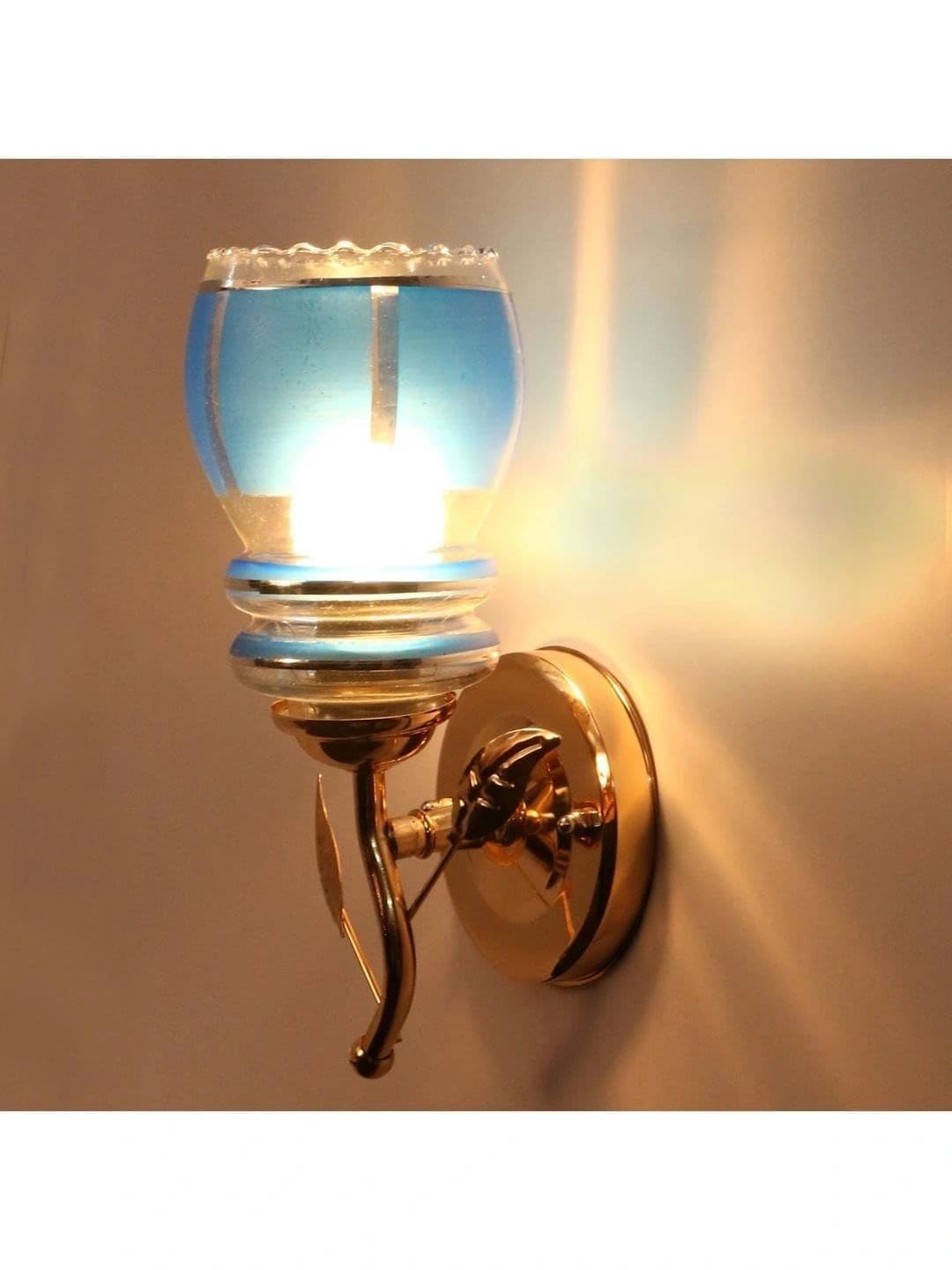 Myntra Elegant Homes Blue & White Textured Glass Abstract Shaped Shaped Wall Lamp