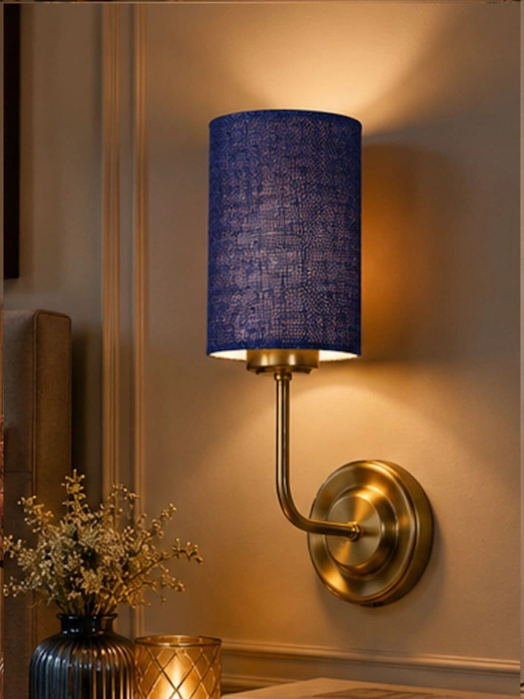 Myntra Elegant Homes Blue Textured Metal Contemporary Cylinder Shaped Wall Lamp