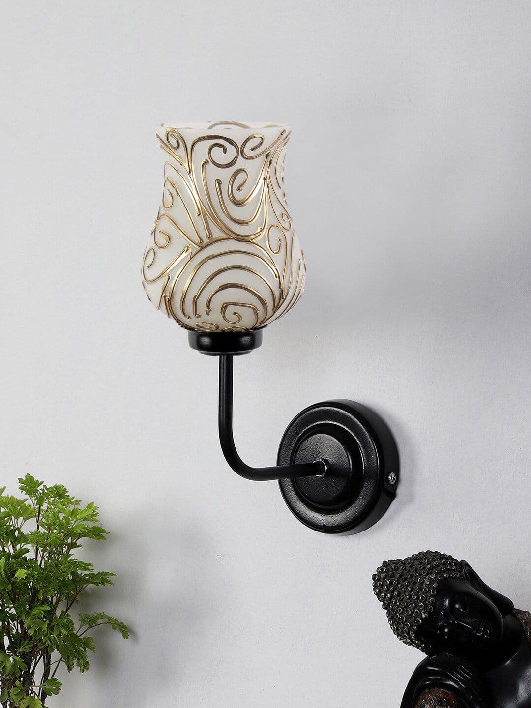 Devansh Beige & Yellow Mosaic Glass Shade Wall Mounted Lamp With Iron Base