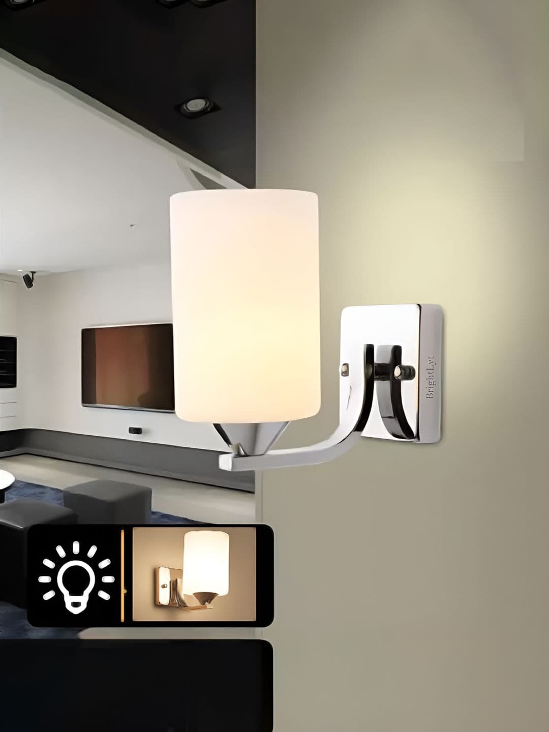 BrightLyt Silver Toned & White Cylindrical Shaped Metal Wall Lamp