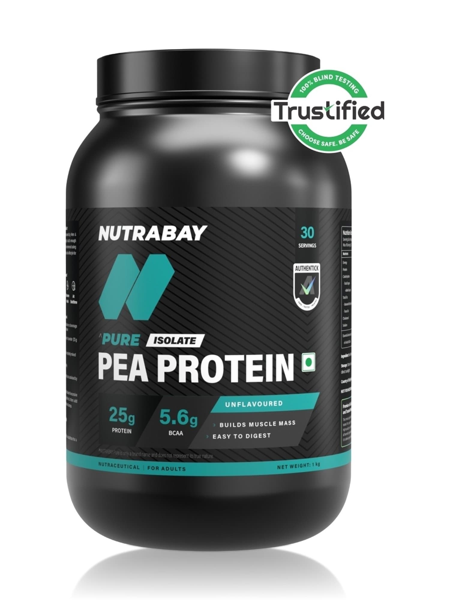 Nutrabay Pure 100% Pea Protein Isolate Powder - 1kg