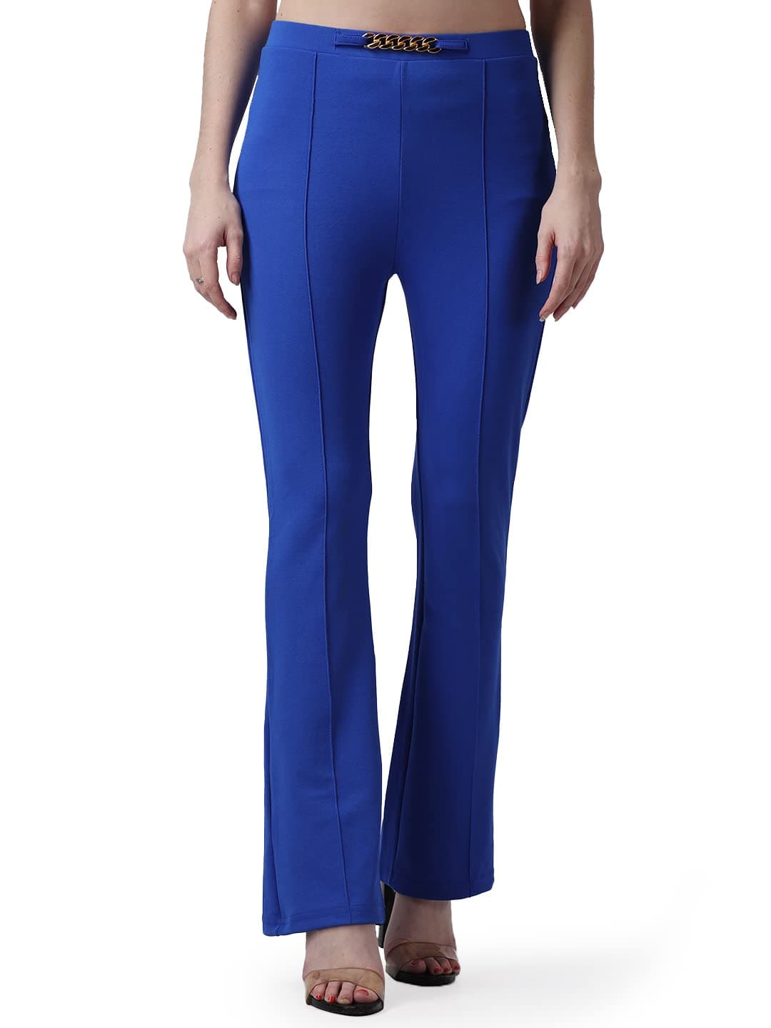 POPWINGS Solid Full-Length Polyester Regular-Fit Trouser Pants for Women for Casual and Semi Formal Wear