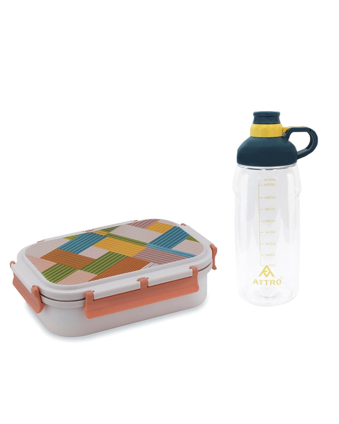ATTRO Prime Magna Lunch Box with Hydra Water Bottle, School Tiffin Combo, Blue Beige