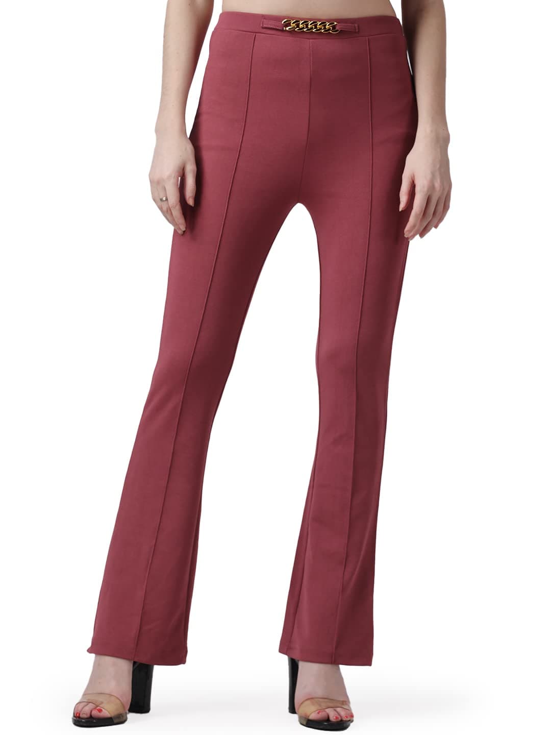 POPWINGS Solid Full-Length Polyester Regular-Fit Trouser Pants for Women for Casual and Semi Formal Wear