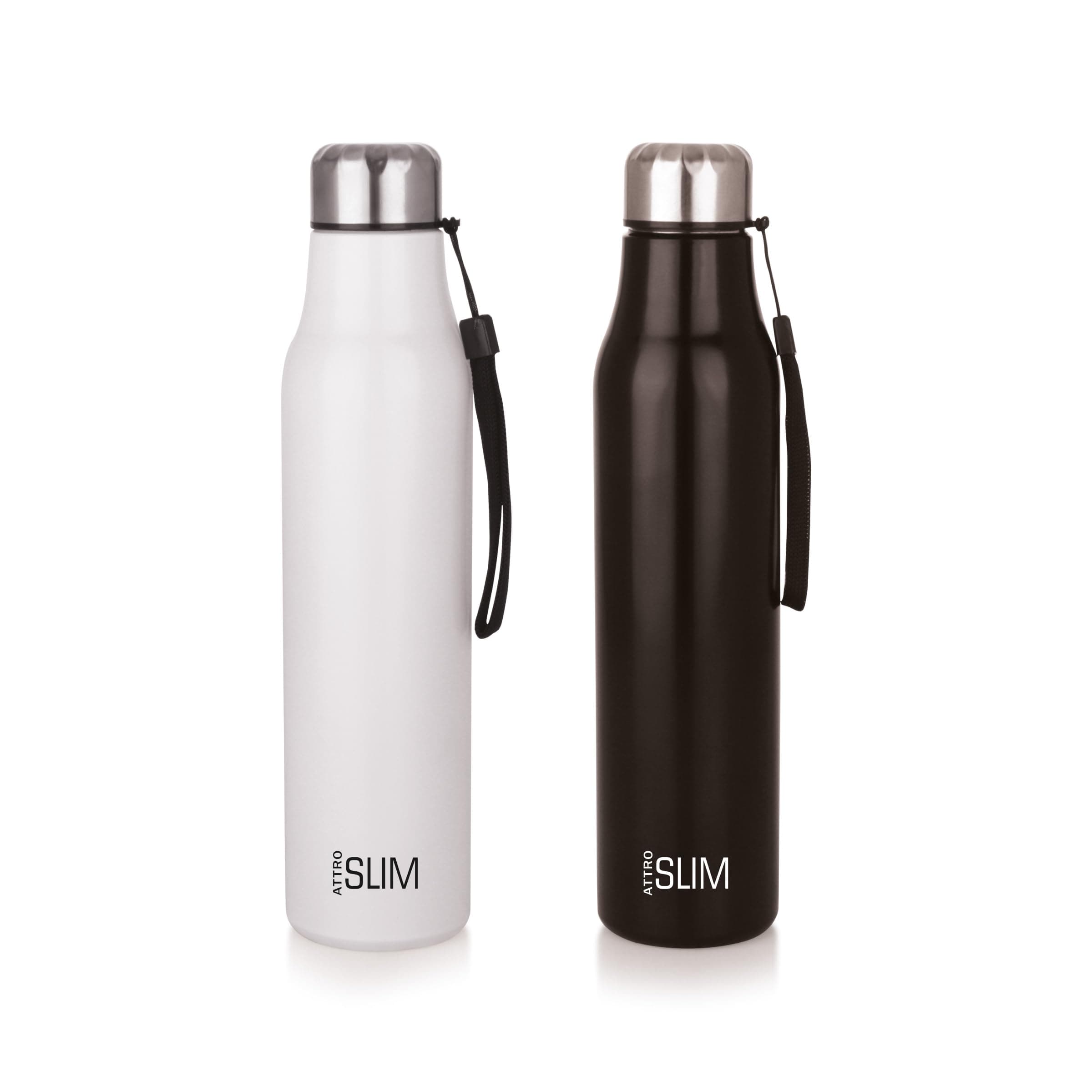 ATTRO Slim Stainless Steel Single Wall 1000ml Water Bottle, Light Weighted Leak -Proof Use for Office, School, Outdoor & Gym, Set of 2 - Black & White