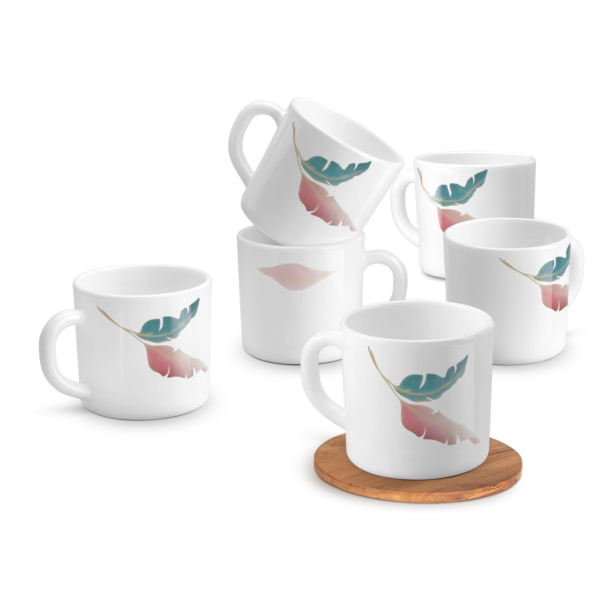 Treo By Milton Opalware Amara 10 Palma Cup Set | Microwave & Dishwasher Safe | Bone-Ash Free | Tempered Toughness | Set of 6, 100 ml Each | White | Mug Set for Tea, Coffee, Daily Use & Gifting