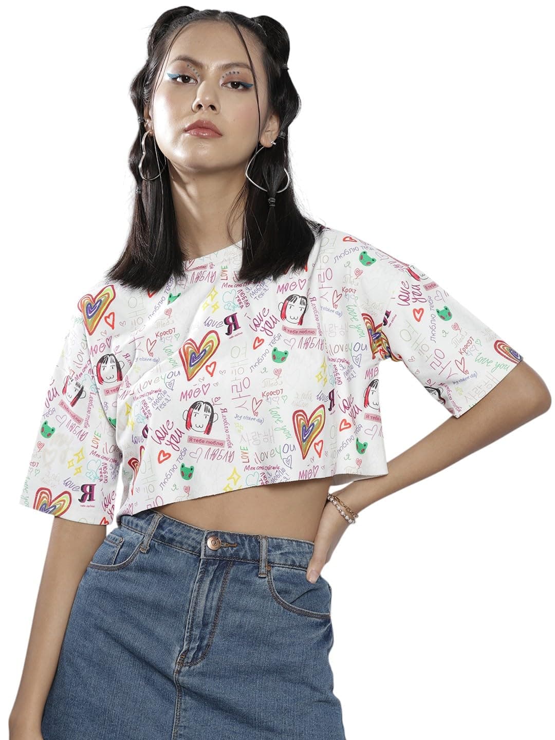 SASSAFRAS White Text Print Boxy Crop Top