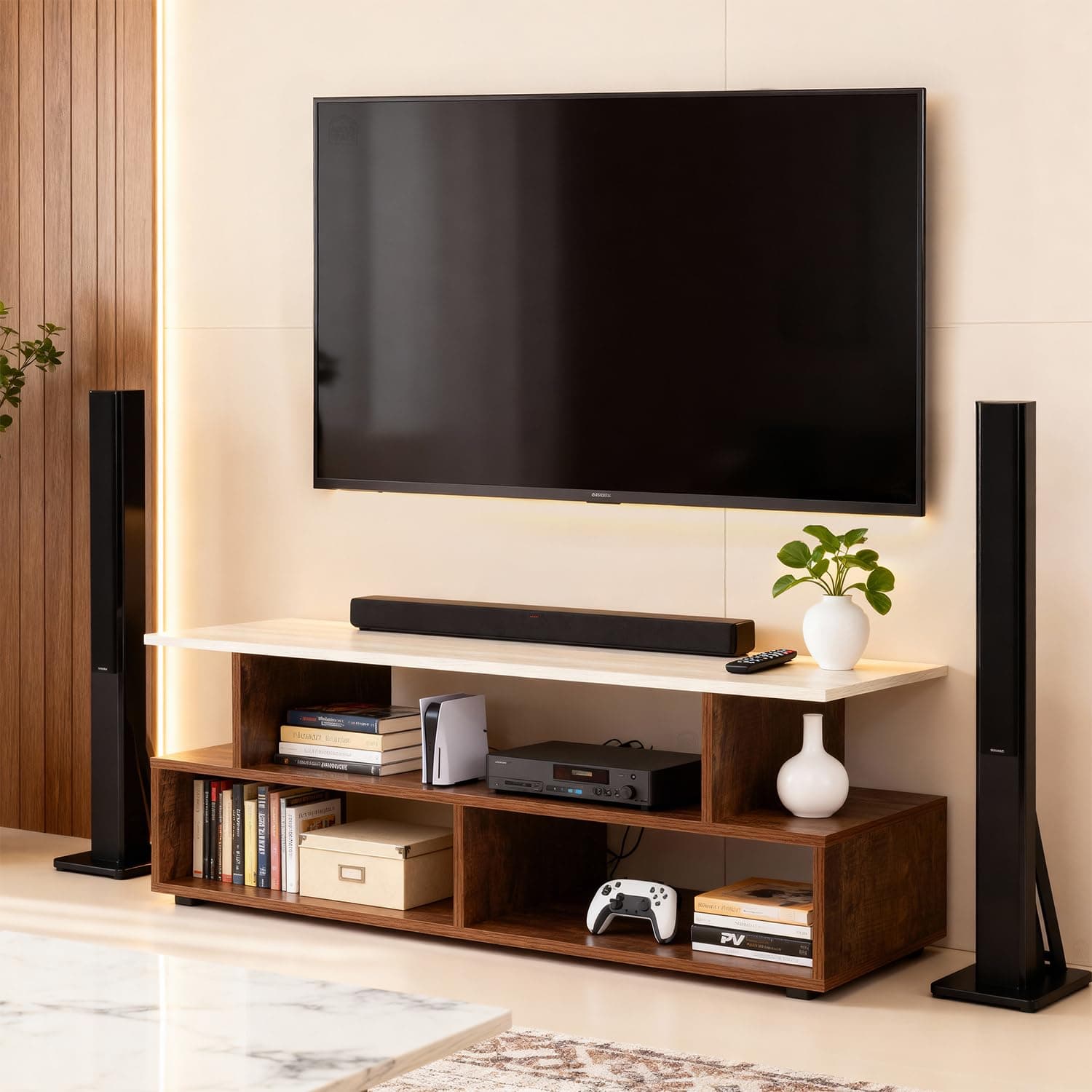 ABOUT SPACE TV Stand - Engineered Wood TV Showcase with Foot Pad Entertainment Console Shelf Storage for Set Top Box, Decor, Books for Living Room TV Unit - Walnut (L 101 x B 40.5 x H 41 cm)