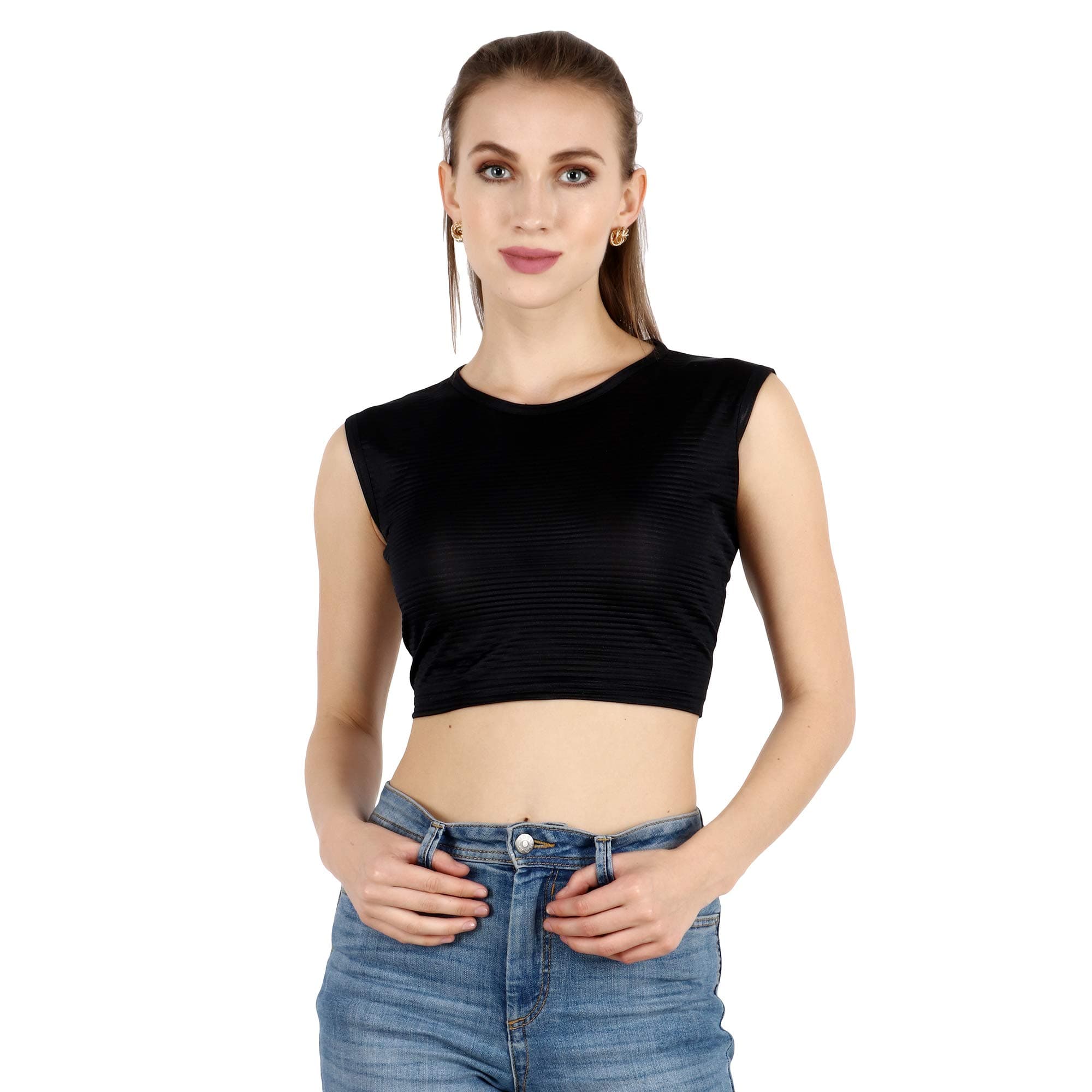 POPWINGS Solid Casual Sleeveless Regular-Fit Crop Tops for Women with Front Chain| Crop Tops for Women Stylish Western Summer Wear