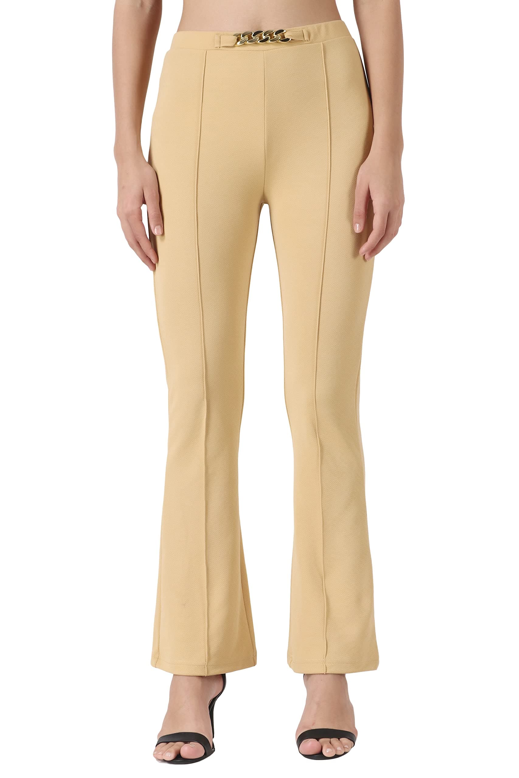 POPWINGS Solid Full-Length Polyester Regular-Fit Trouser Pants for Women for Casual and Semi Formal Wear