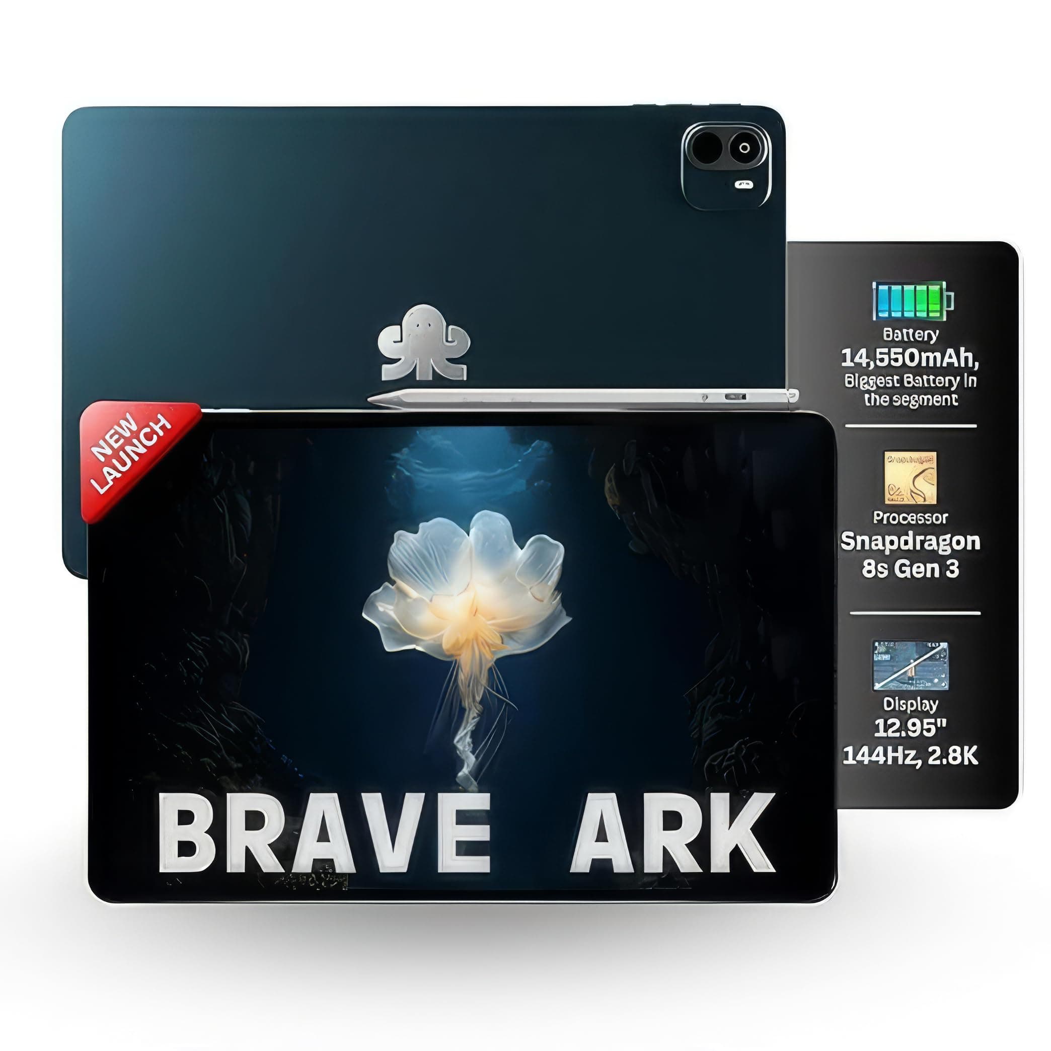 Brave Ark Android Tablet with Pen| 12.95"(32cm) 2.8K 144Hz Display| Snapdragon 8s Gen 3| AI-Enabled|12GB RAM, 256GB ROM| Segment's Biggest 14550mAh Battery| 8 Speakers|WiFi|Galactic Blue